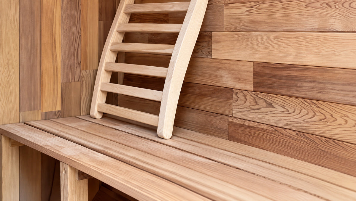 Wide timber detail showing the cedar bench and separate slatted backrest.