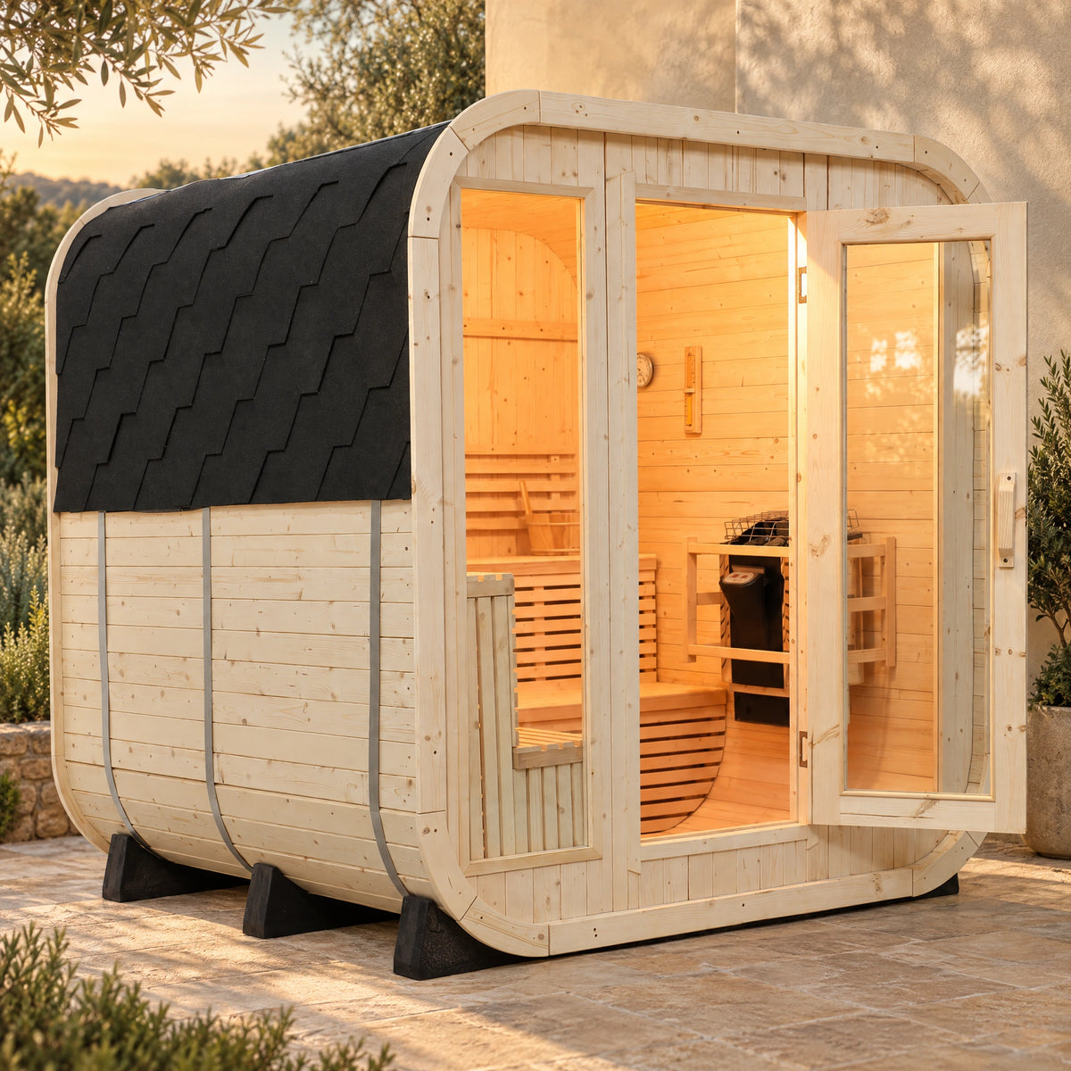 White Pine Cube Outdoor Sauna